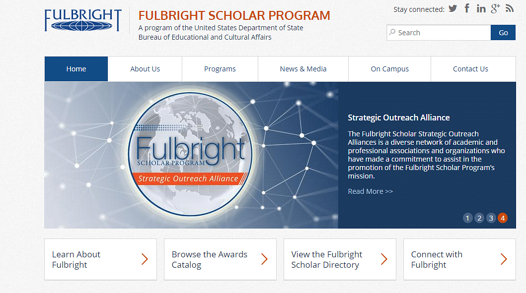 Home page of Fulbright Scholarship programme`s website