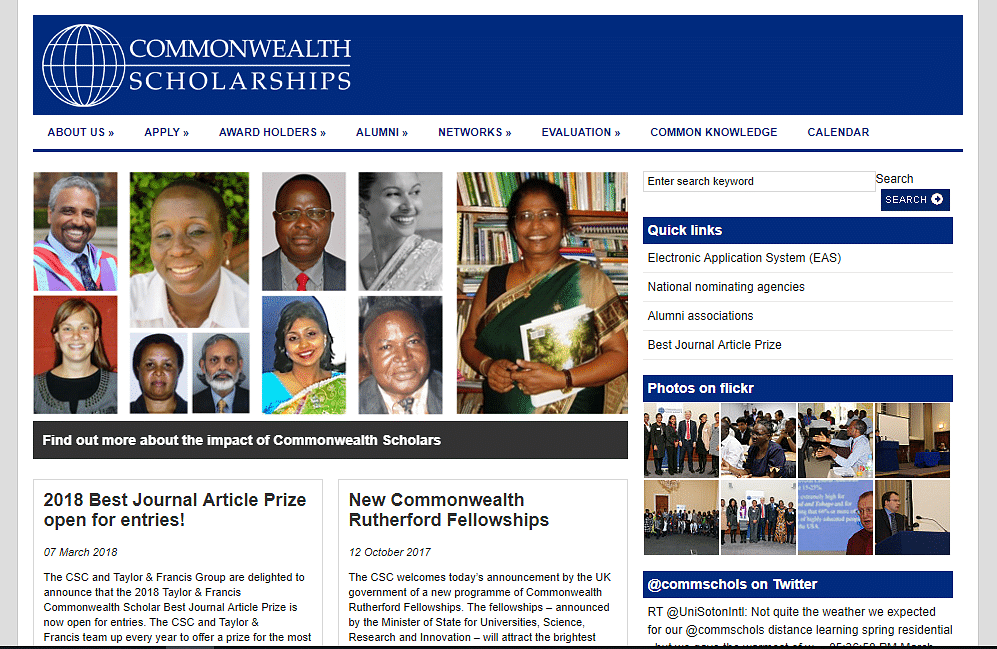 Home page of Commonwealth Scholarship Programme`s website
