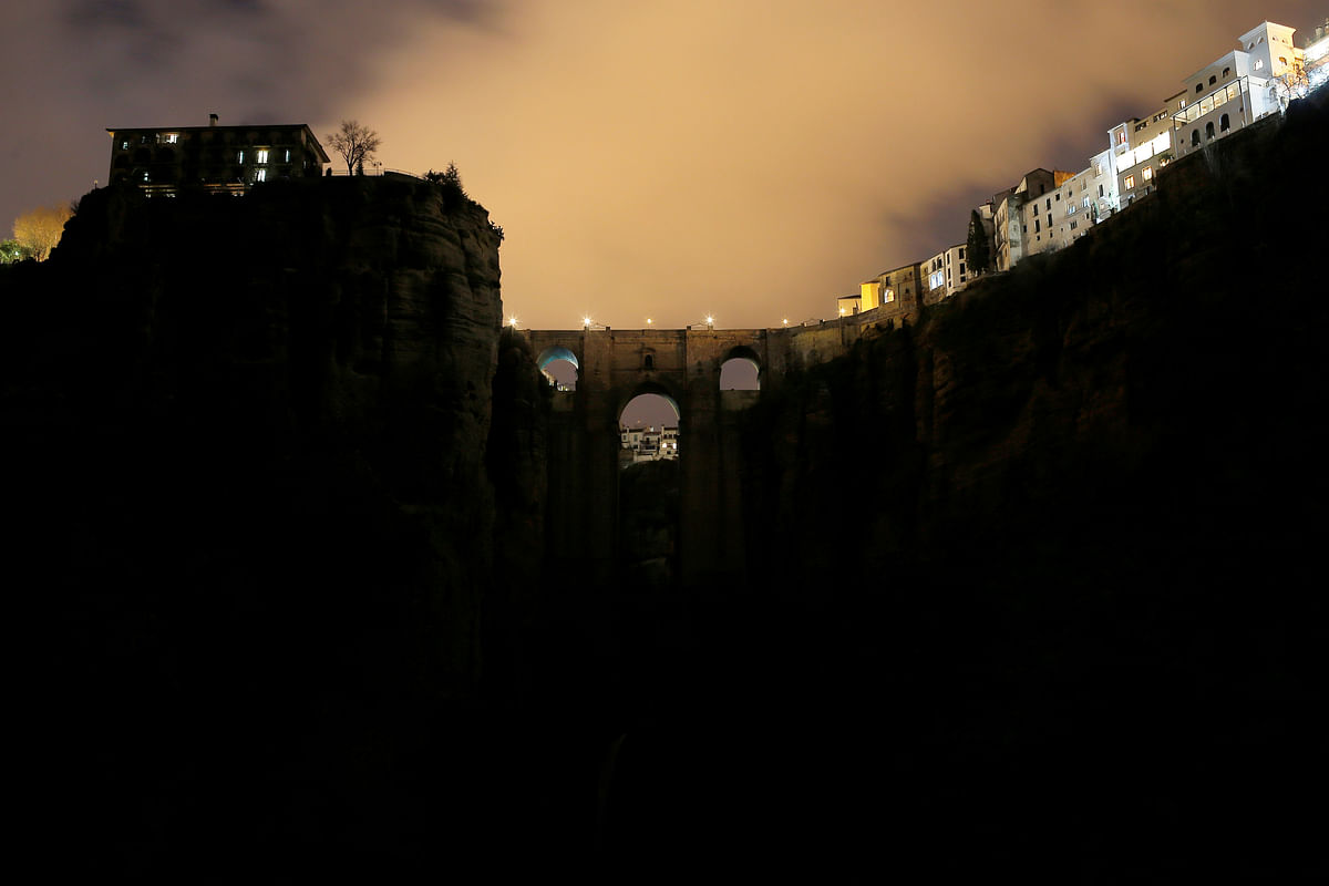 The `Puente Nuevo` (New Bridge) is seen during the Earth Hour in Ronda, near Malaga, southern Spain, 24 March 2018. Reuters