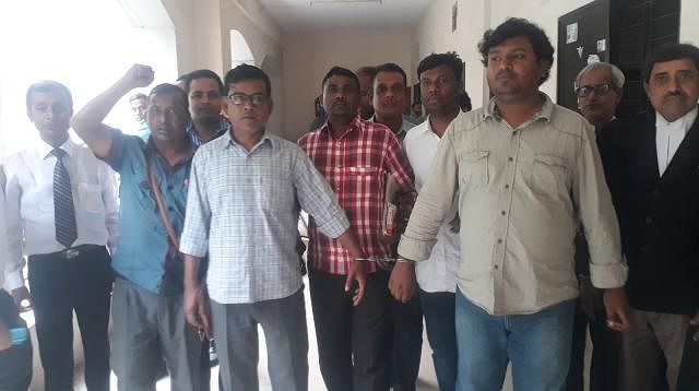 Seven trade union activists being taken to jail. Photo: Asaduzzaman