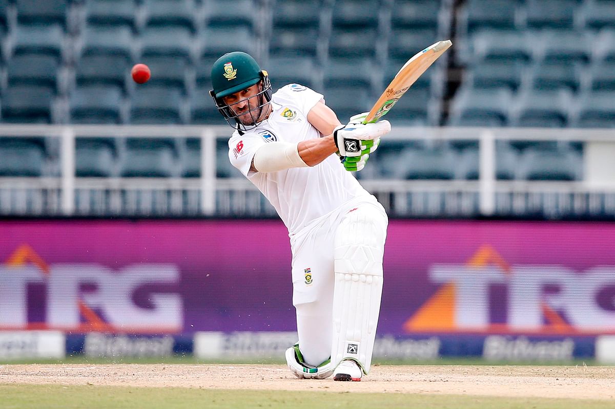 South African batsman and Captain Faf du Plessis plays a shot . AFp