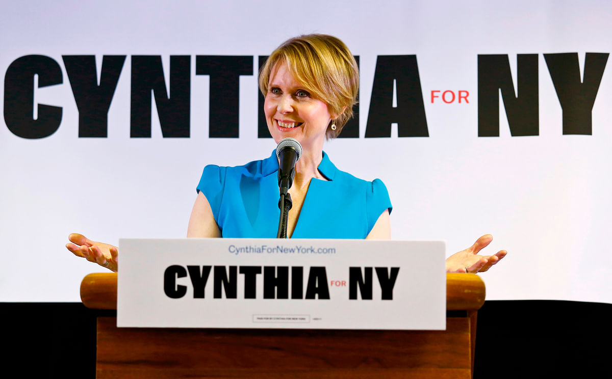 New York candidate for governor Cynthia Nixon speaks during her first campaign stop after announcing she would challenge New York gov on 20 March . Photo: AP