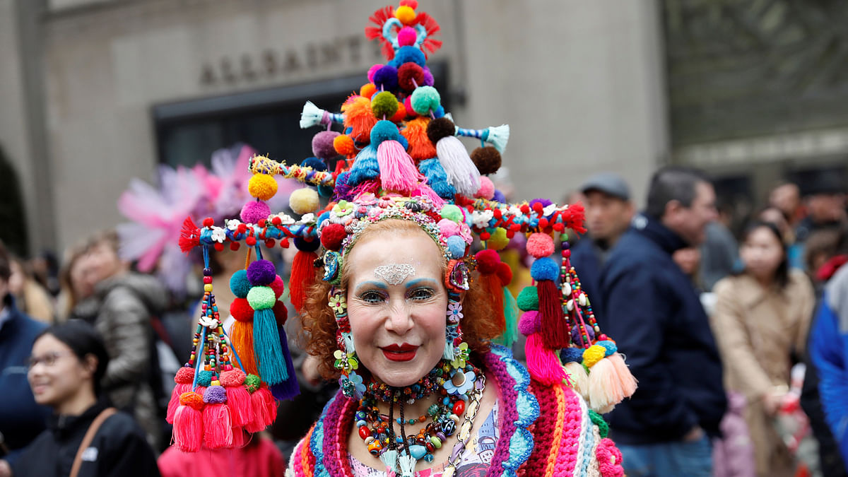Patricia Fox poses as she attends the annual Easter Parade and Bonnet Festival along Fifth Avenue in New York City, US on 1 April. Photo: Reuters