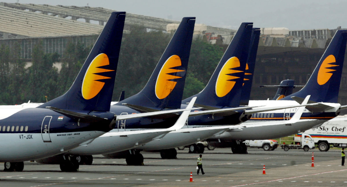 Jet Airways aircraft stand on tarmac at the domestic airport terminal in Mumbai. Photo: Reuters