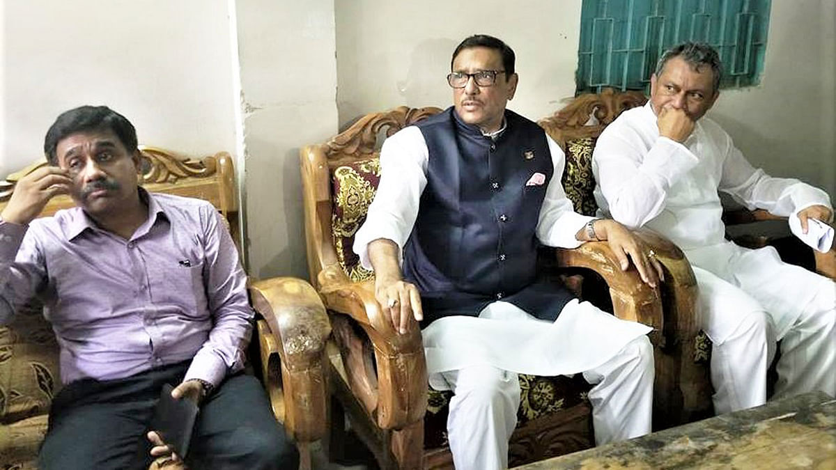 AL general secretary Obaidul Quader speaks to newsmen after attending the `chehlam` of his mother late Begum Fazilatunnessa in Noakhali on Saturday. Photo: Prothom Alo