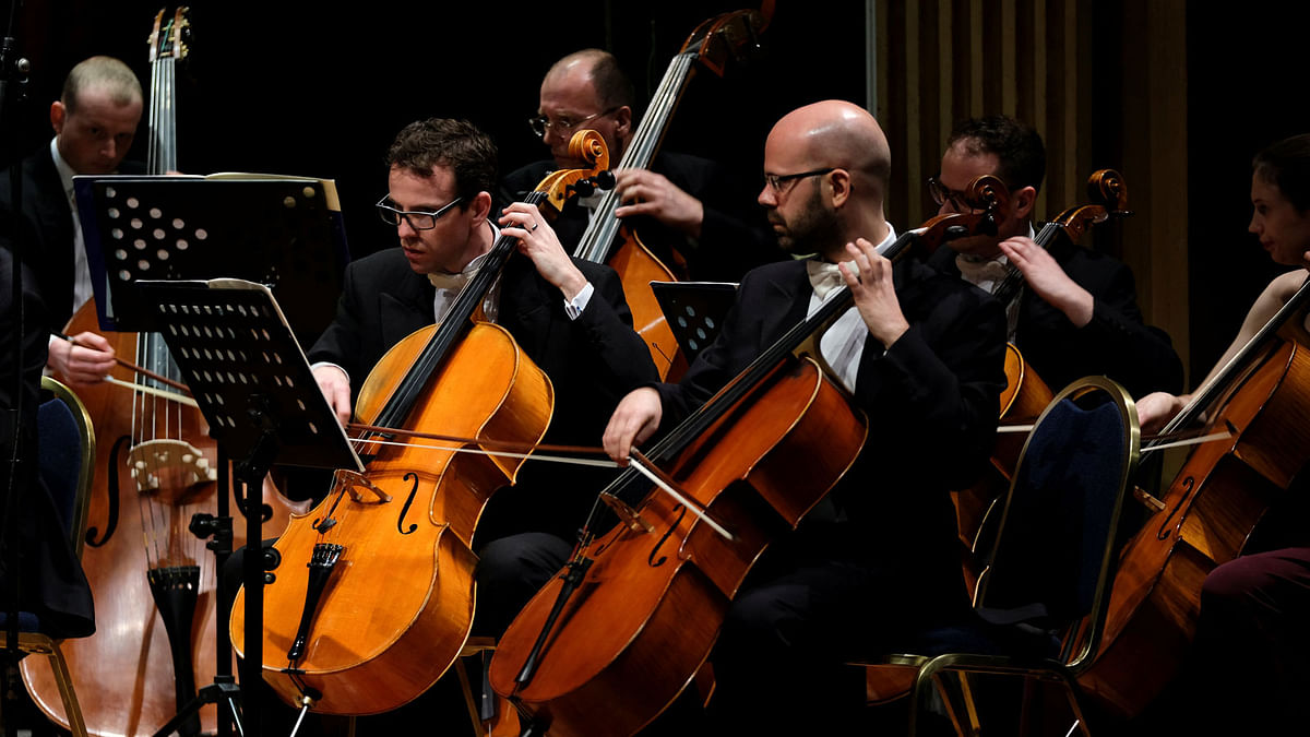 Musicians of the European Union Chamber Orchestra plays cellos during their concert at the 12th International Spring Orchestra Festival at the Manoel Theatre in Valletta, Malta on 6 April 2018. Photo: Reuters