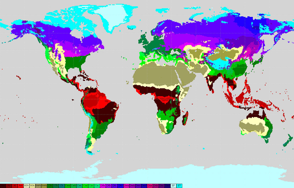 Map showing Koppen-Geiger climate zone classification system. Photo: research.noaa.gov