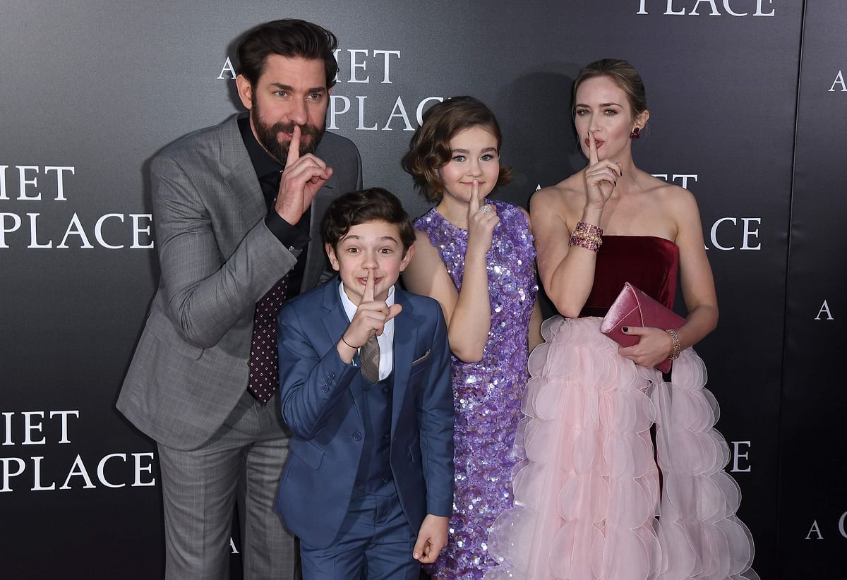 John Krasinski, Noah Jupe, Millicent Simmonds and Emily Blunt attend the Paramount Pictures premiere for `A Quiet Place` at AMC Lincoln Square Theater on 2 April, 2018 in New York City. Photo: AFP