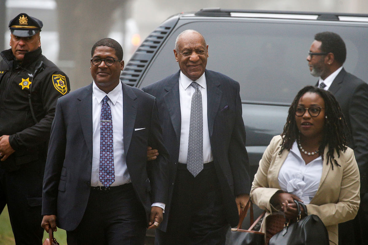 Actor and comedian Bill Cosby arrives, with his publicist Andrew Wyatt, for jury selection for his sexual assault trial at the Montgomery County Courthouse in Norristown, Pennsylvania, US on 4 April. Photo: Reuters