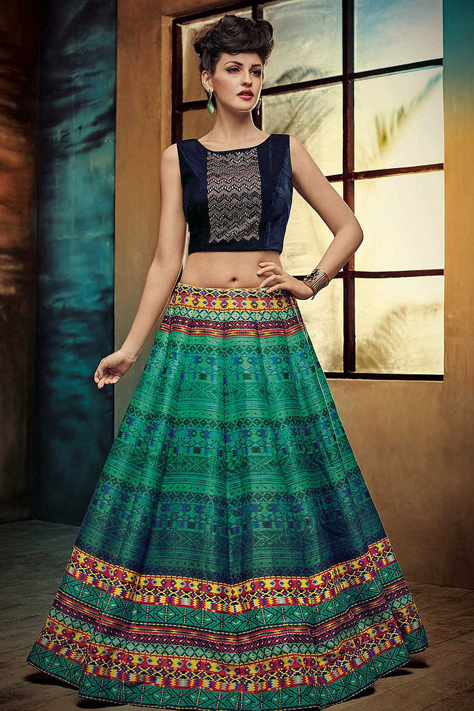 Modal silk in hues of green and cool grey can be designed into straight skirts. Photo: Collected
