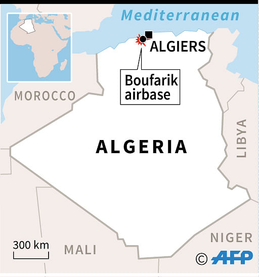 Map locating Boufarik airbase in Algeria, where a military transport aircraft crashed on Wednesday.  AFP