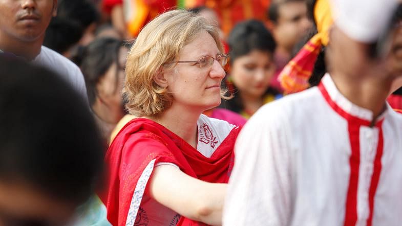 The foreigners also took part in the Baishakh festivals along with Bangalis. The photo was taken from Ramna Batamul area of Dhaka on 14 April. Photo: Sumon Yusuf