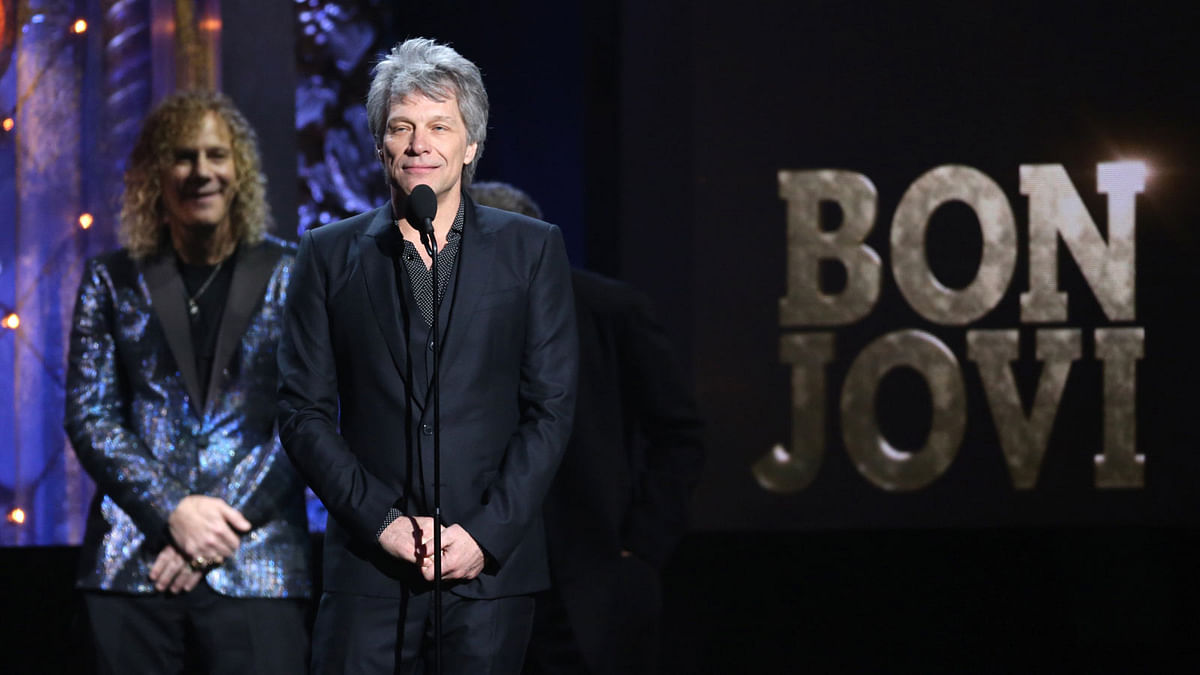 John Bon Jovi speaks on stage on 14 April. Photo: Reuters