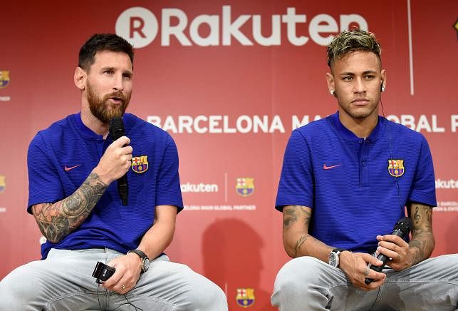 FC Barcelona football star Lionel Messi (L) and PSG Neymar (R). AFP file photo