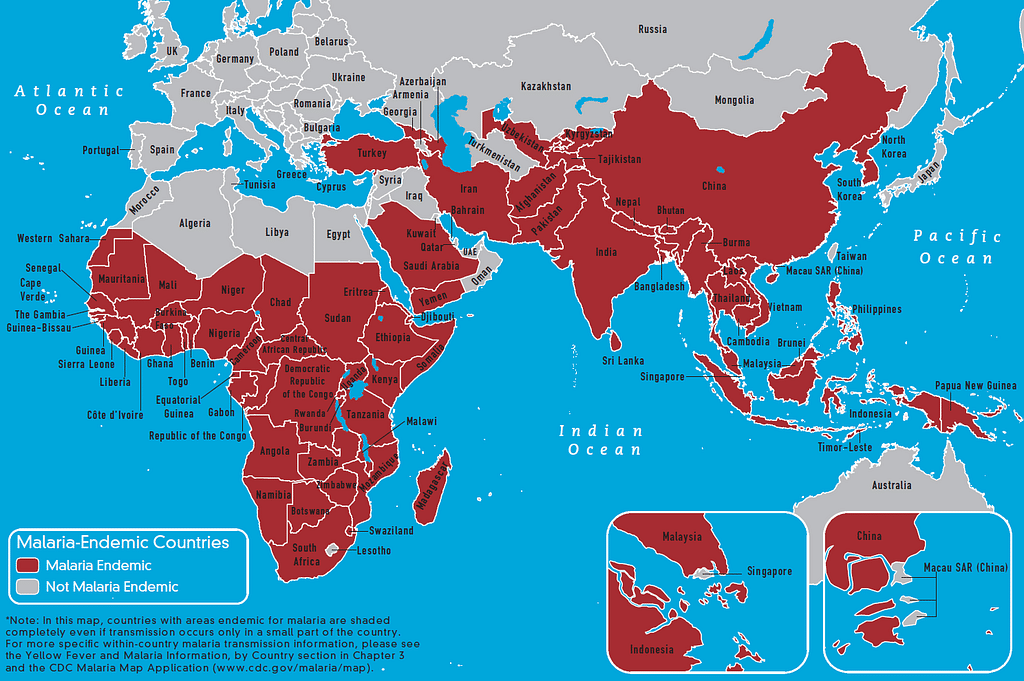 Malaria-endemic countries eastern hemisphere. Photo: Collected