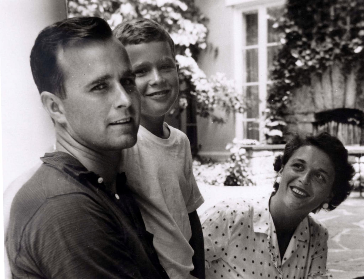 George W. Bush is shown with his father, future president George Bush and mother, future first lady Barbara Bush in Rye, New York, in this file photo taken during the summer of 1955. US. Former US first lady Barbara Bush, the wife of the 41st president, George H.W. Bush, and mother of the 43rd, George W. Bush died on 17 April 2018. Reuters
