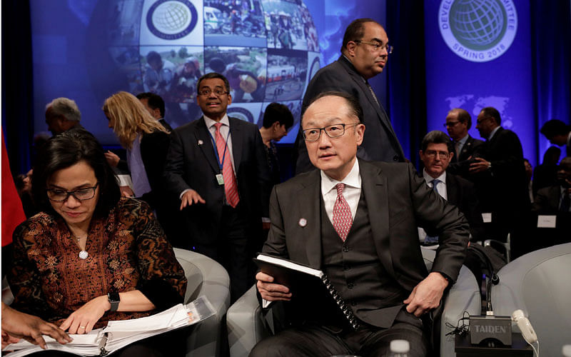 World Bank President Jim Yong Kim attends the Development Committee meeting during the IMF/World Bank spring meeting in Washington, US on Saturday. Photo: AFP
