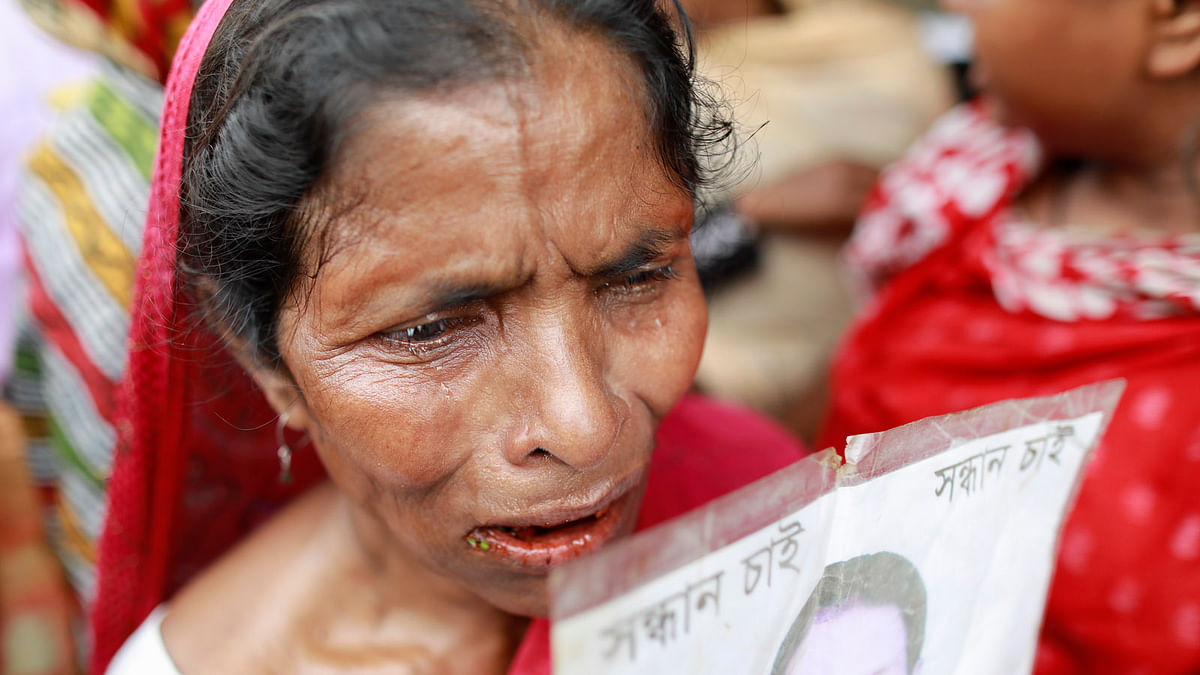 Many relatives of the victims of Rana Plaza building collapse visit the site in Savar of Dhaka to mark fifth year of the tragedy on 24 April. Photo: Suvra Kanti Das
