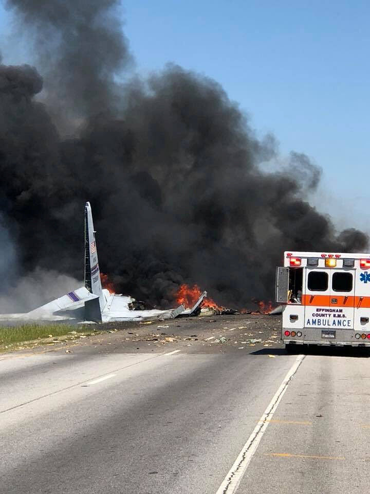 The military plane crash site is seen in Savannah, Georgia, US, 2 May 2018 in this picture obtained from social media. AFP