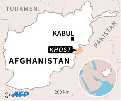 Map of Afghanistan locating Khost province. AFP