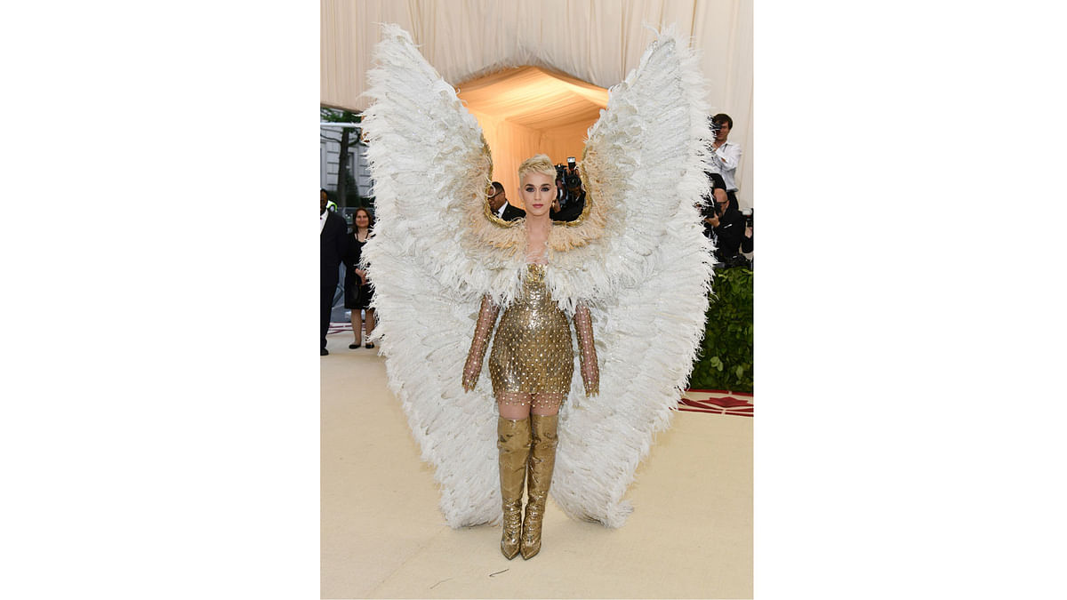 Katy Perry attends The Metropolitan Museum of Art`s Costume Institute benefit gala celebrating the opening of the Heavenly Bodies: Fashion and the Catholic Imagination exhibition on 7 May. Photo: AP
