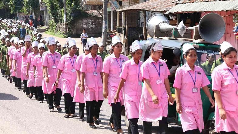 Today is International Nurses Day. A nurses` rally in Uttar Kalindipur, Rangamati on 12 May. Photo: Supriya Chakma