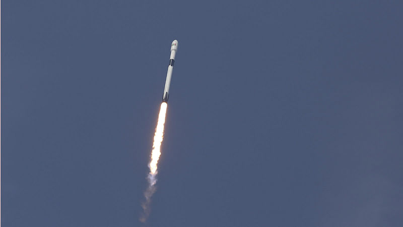 An upgraded version of the SpaceX Falcon 9 Block 5 rocket lifts off  on 11 May 2018 from launch pad 39A at the Kennedy Space Centre carrying the first communications satellite of Bangladesh. Photo: AP