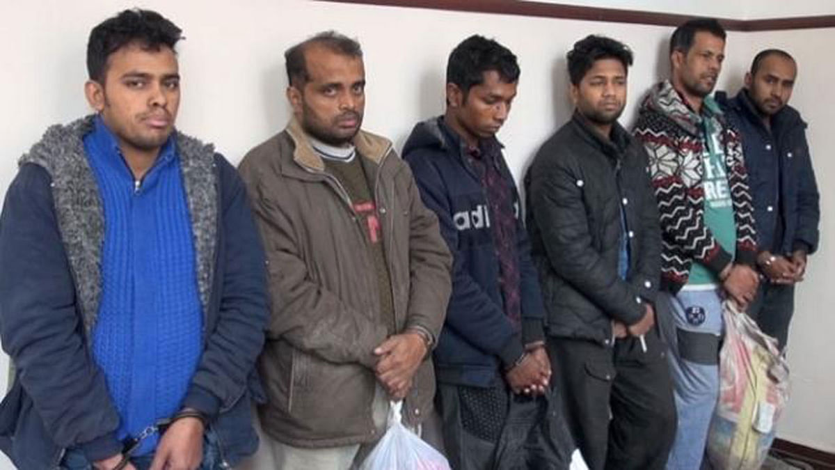 Screengrab taken from a video footage published by the defence ministry of Armenia showing six Bangladeshis detained for entering in the country illegally. Photo: UNB