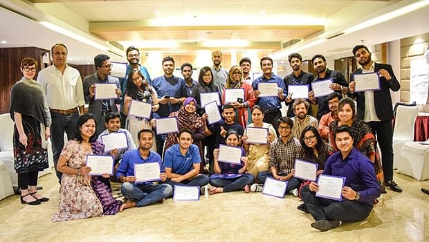 A group of youths pose for photograph at ‘Faith in the Commonwealth Youth Training of Trainers’ in Dhaka on Tuesday.