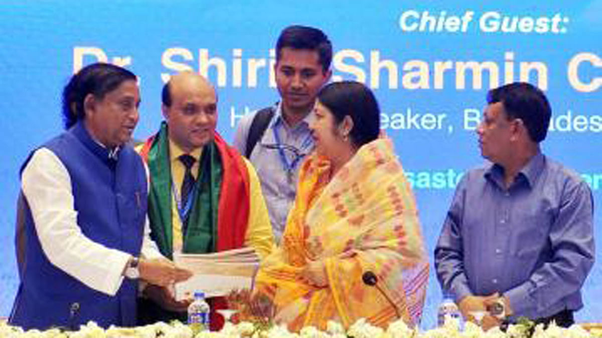 Speaker of Jatiya Sangsad Shirin Sharmin Choudhury attend the concluding ceremony of the three-day 2nd international conference on DiDRM (Disability and Disaster Risk Management) in Dhaka on Thursday. Photo: BSS