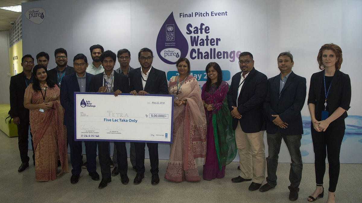 A group of youths called ‘TETRA’ has won the maiden Safe Water Challenge award for their innovative solution to solve safe water problems in the coastal areas. Photo: UNDP