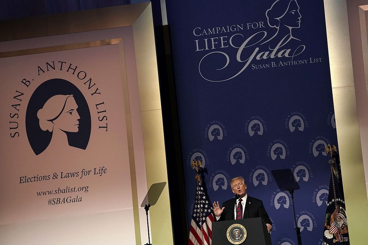 US president Donald Trump speaks during the Susan B. Anthony List`s 11th annual Campaign for Life Gala at the National Building Museum on 22 May 2018 in Washington, DC. Photo: AFP