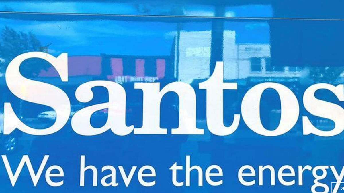 A sign for Santos Ltd is displayed on the front of the company`s office building in the rural township of Gunnedah, located in north-western New South Wales in Australia, on 9 March 2018. -- Reuters