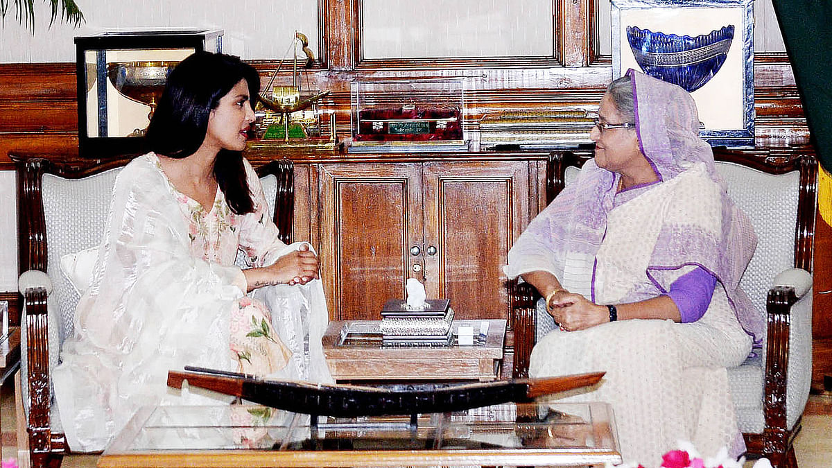 Unicef Goodwill ambassador and Bollywood actress Priyanka Chopra meets prime minister Sheikh Hasina at Gono Bhaban on Thursday. Photo: UNB