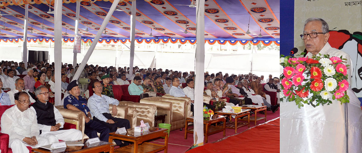 President Abdul Hamid is addressing the inaugural ceremony of the three-day national level programme at Trishal marking the 119th birth anniversary of national poet Kazi Nazrul Islam on Friday. Photo: PID