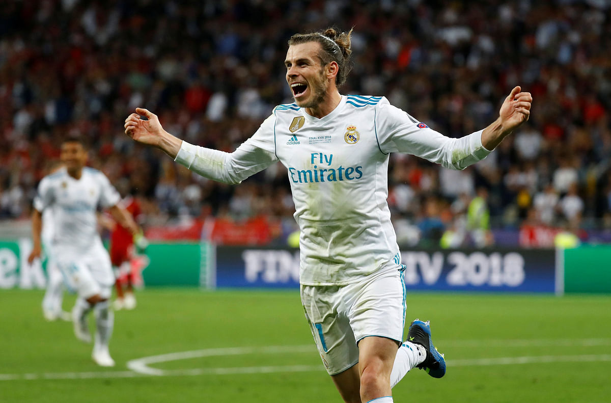 Real Madrid`s Gareth Bale celebrates scoring their third goal. Photo: Reuters