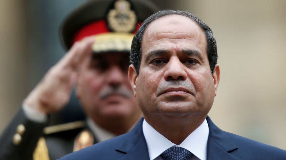 Egyptian President Abdel Fattah al-Sisi attends a military ceremony in the courtyard of the Hotel des Invalides in Paris, France on 26 November 2014