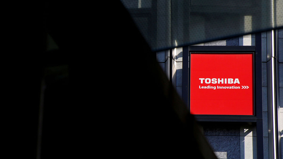 A logo of Toshiba Corp is seen outside an electronics retail store in Tokyo, Japan, on 14 February 2017. Photo: Reuters