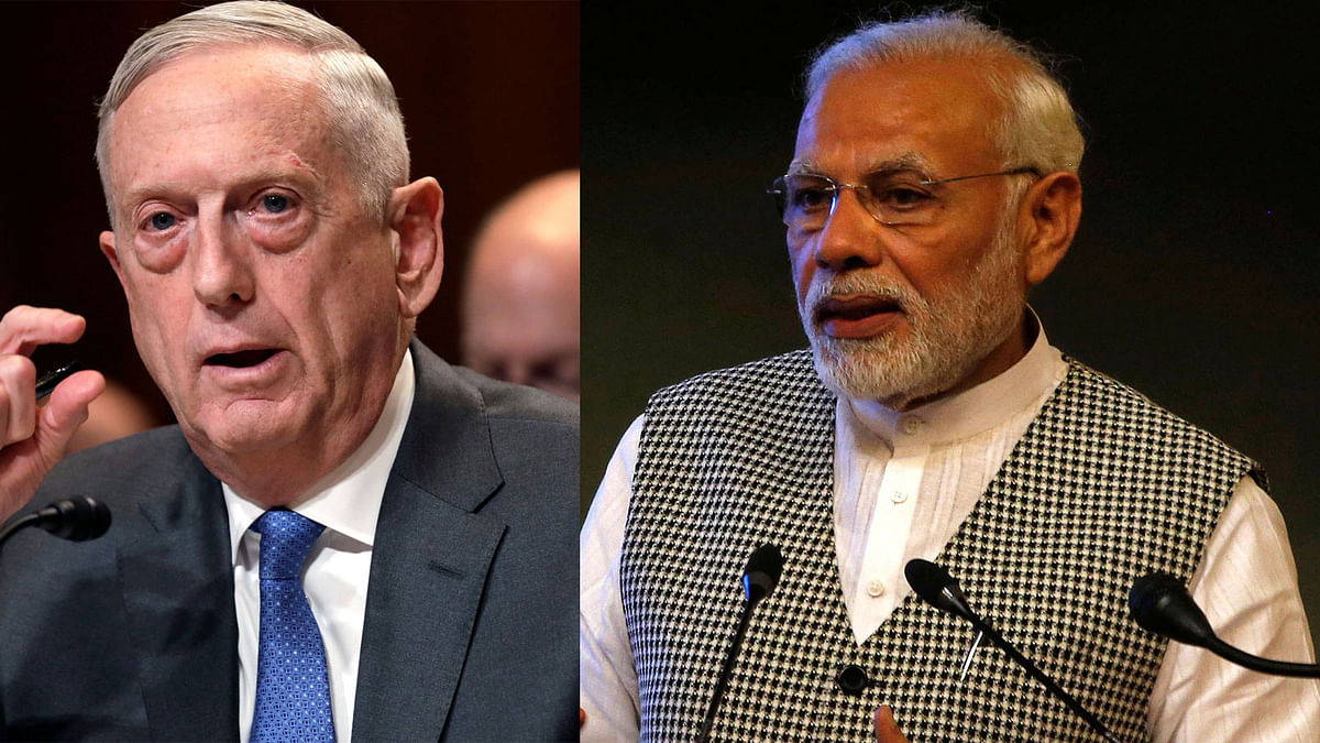 US Defense Secretary James Mattis and India`s Prime Minister Narendra Modi