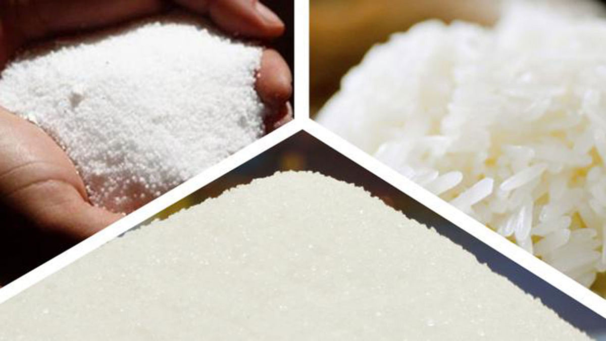 Sugar, salt and rice. Photo combo: Prothom Alo