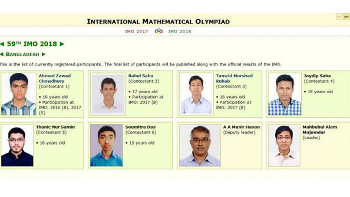 Six-member Bangladesh team will join the 59th International Mathematical Olympiad.