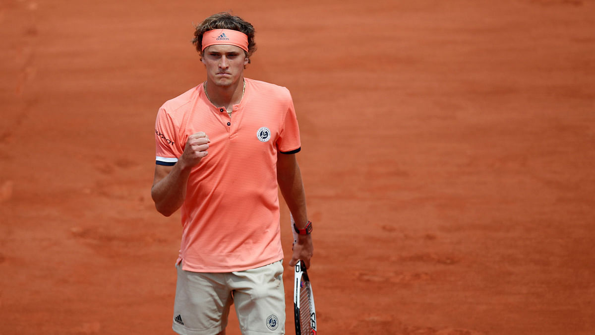 Germany`s Alexander Zverev reacts during his fourth round match against Russia`s Karen Khachanov in Roland Garros, Paris, France on 3 June. Photo: Reuters