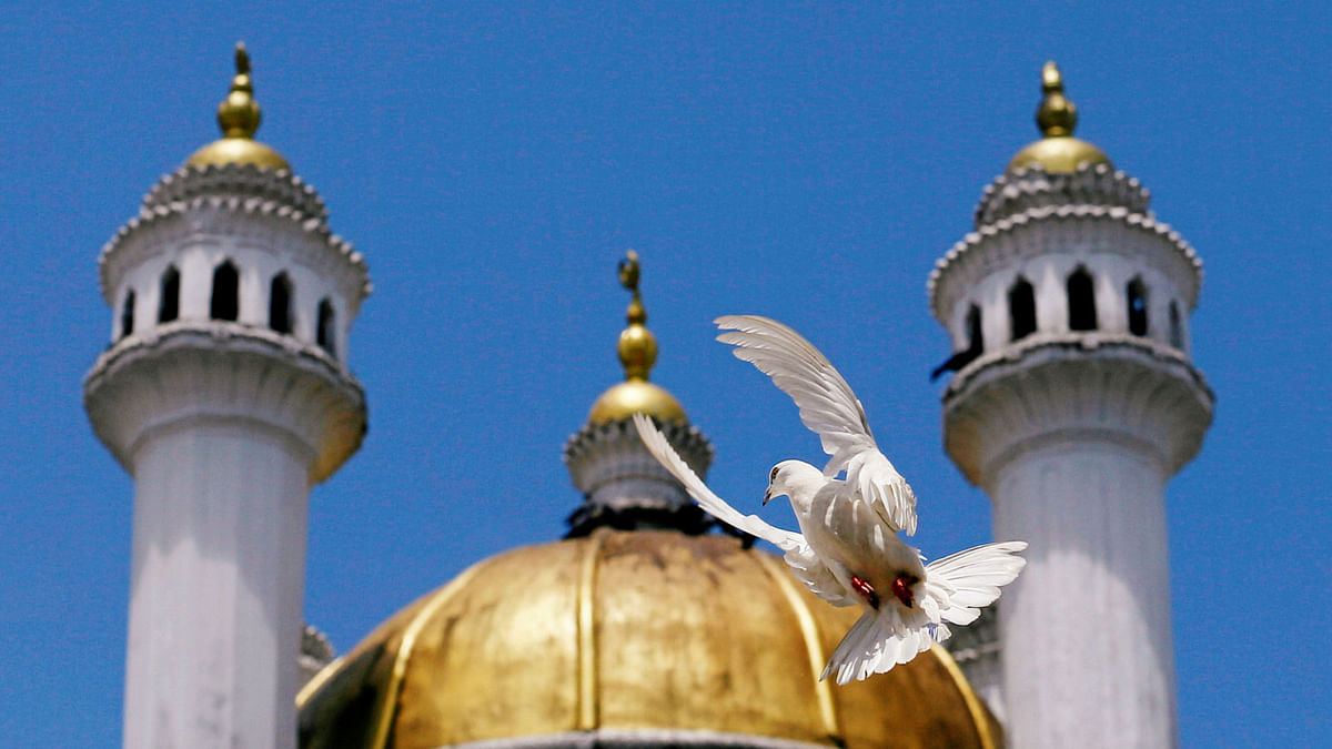 A white pigeon flies near a mosque during the Friday prayer during the holy month of Ramadan at a mosque in Colombo, Sri Lanka on 1 June. Photo: Reuters