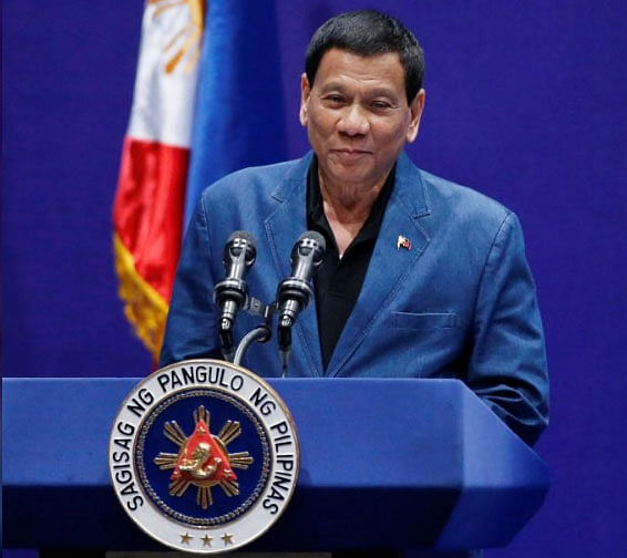 Philippine president Rodrigo Duterte addresses an event with Filipino community in Hong Kong, China on 12 April 2018. -- Reuters