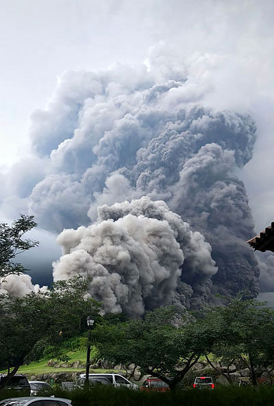 his picture taken from the instagram account of @rochilazotv shows Guatemala`s volcano Fuego during an eruption in Alotenango, Guatemala on 3 June. Photo: AFP