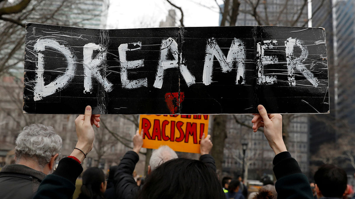 Activists and DACA recipients march up Broadway during the start of their `Walk to Stay Home,` a five-day 250-mile walk from New York to Washington DC, to demand that Congress pass a Clean Dream Act, in Manhattan, New York, US, 15 February 2018. Photo: Reuters