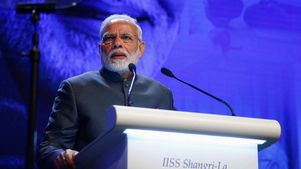 India’s prime minister Narendra Modi delivers the keynote address at the IISS Shangri-la Dialogue in Singapore on 1 June. Photo: Reuters