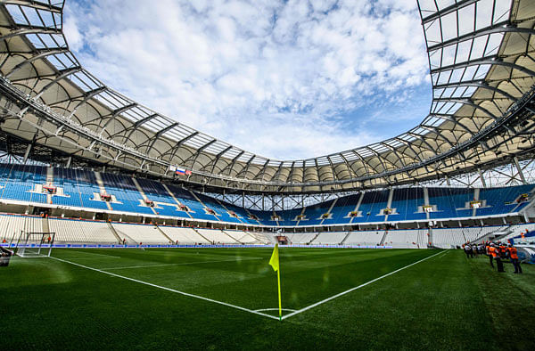 A picture taken on 9 May, 2018 shows the 45,000-seater stadium Volgograd Arena in Volgograd which will host four group games of the 2018 FIFA World Cup football tournament. Photo: AFP