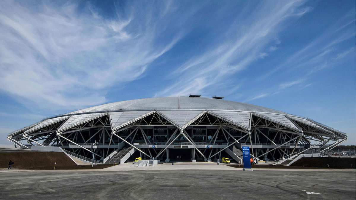 A picture taken on 12 May, 2018 shows the 45,000-seater stadium Rostov Arena in Rostov-on-Don which will host four group games and a Round of 16 match of the 2018 FIFA World Cup football tournament. Photo: AFP