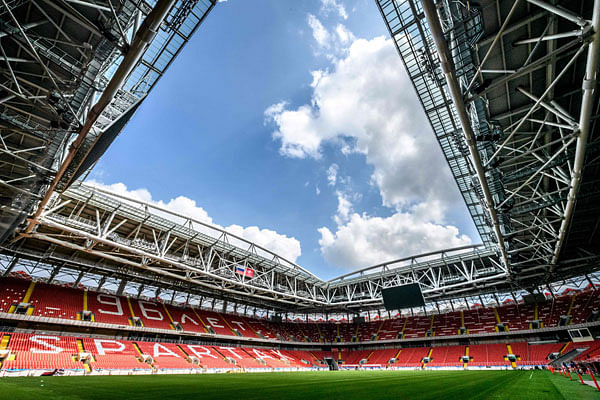 A picture taken on 23 May, 2018 shows the 45,000-seater Spartak Stadium in Moscow which will host four group games and a Round of 16 match of the 2018 FIFA World Cup football tournament. Photo: AFP